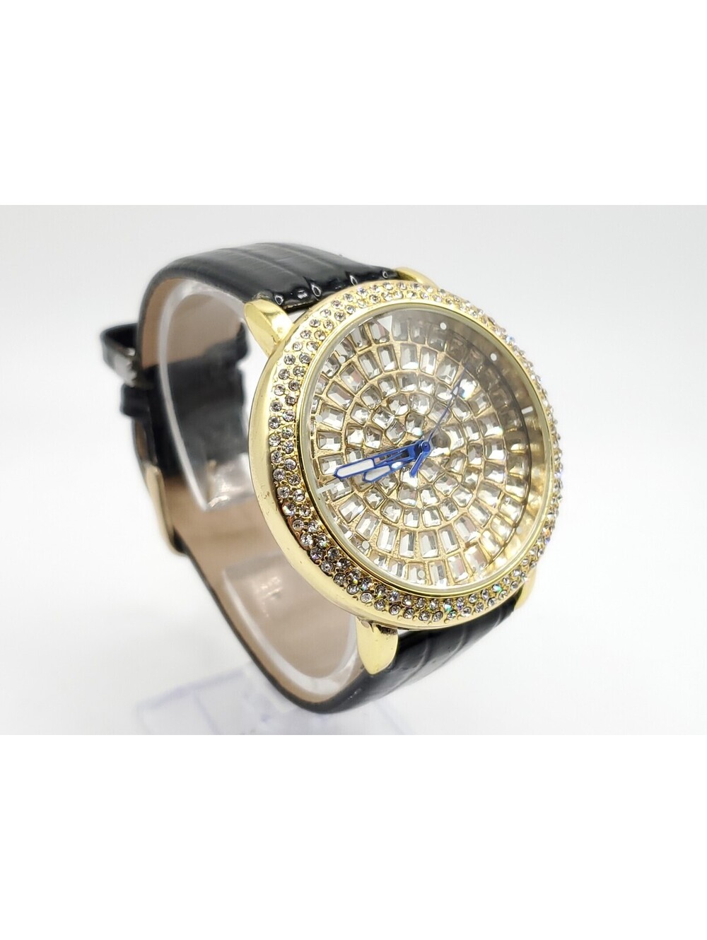 Strada Prisim Gem Quartz Watch Women New Battery Gold Tone Rhinestone Bezel 43mm - Picture 3 of 14